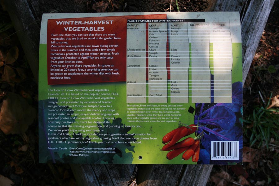 winter harvest vegetables calendar 2011