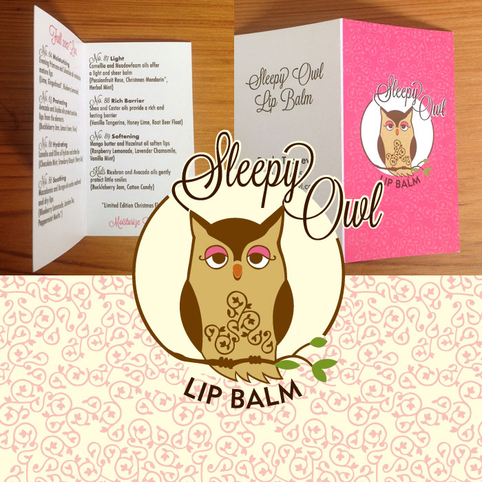 Logo and package design for Sleepy Owl Lip Balms.