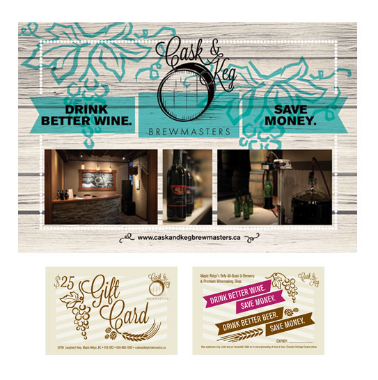 Cask and Keg Brochure, Postcard, Gift Card, and Menu design