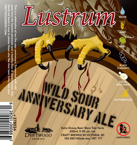 Design and Illustration for Driftwood Brewery's Lustrum Wild Sour Anniversary Ale