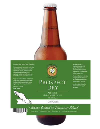 Tod Creek 650 mL bottle design, prospect dry