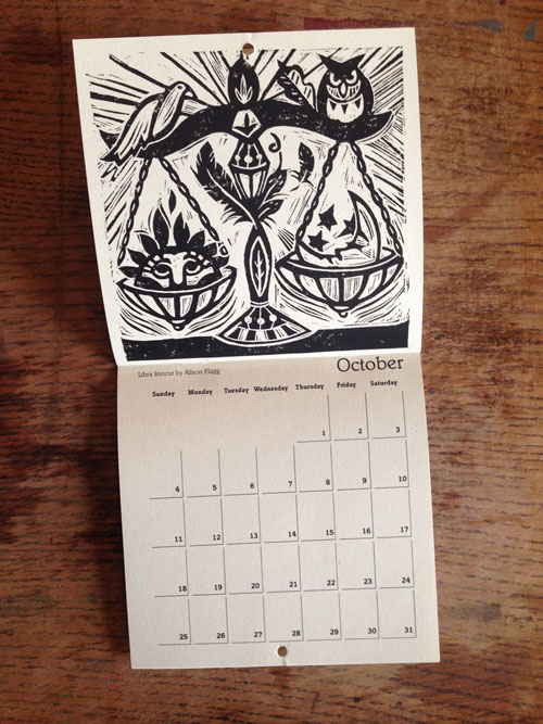 Linocut Illustration calendar