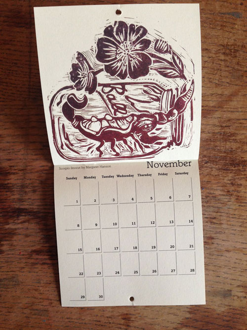 Linocut Illustration calendar