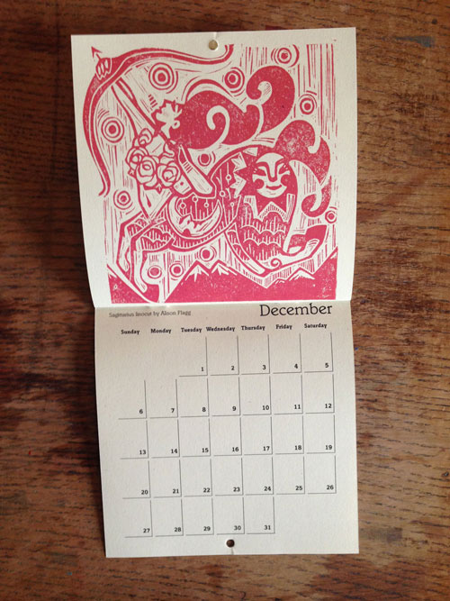 Linocut Illustration calendar