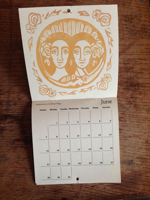 Linocut Illustration calendar