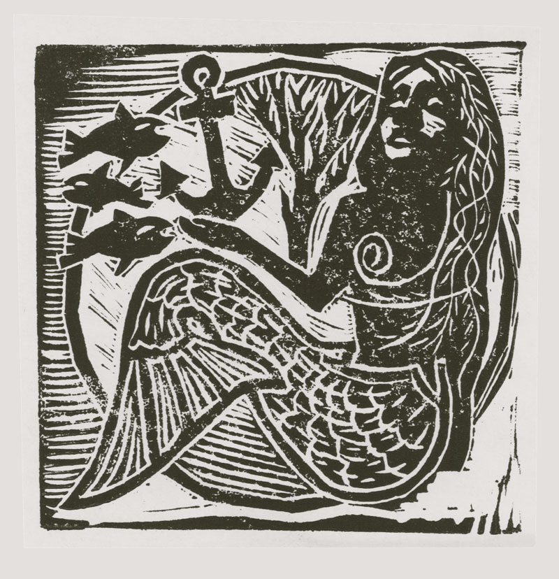 Mermaid Linocut: 4" x 4"