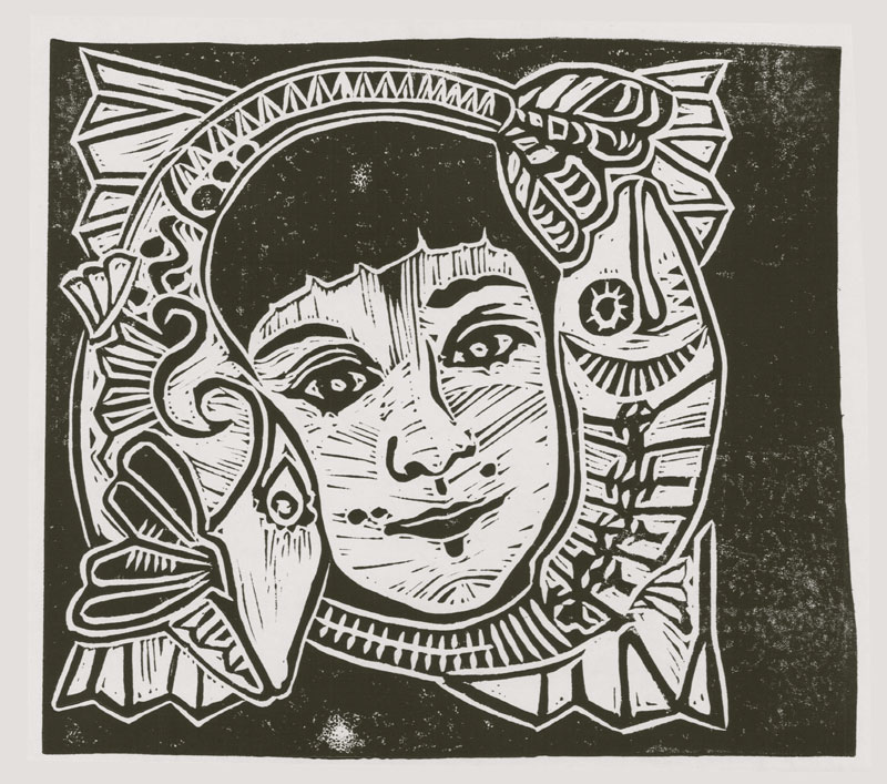 Pisces Linocut; 6" x 6"