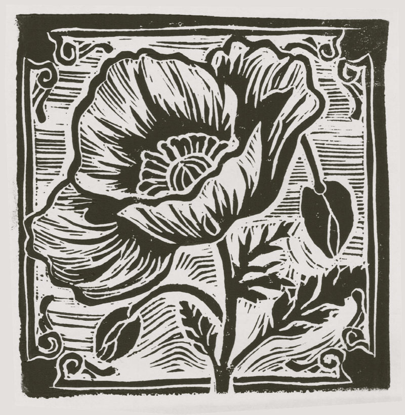 Poppy Linocut; 4" x 4"