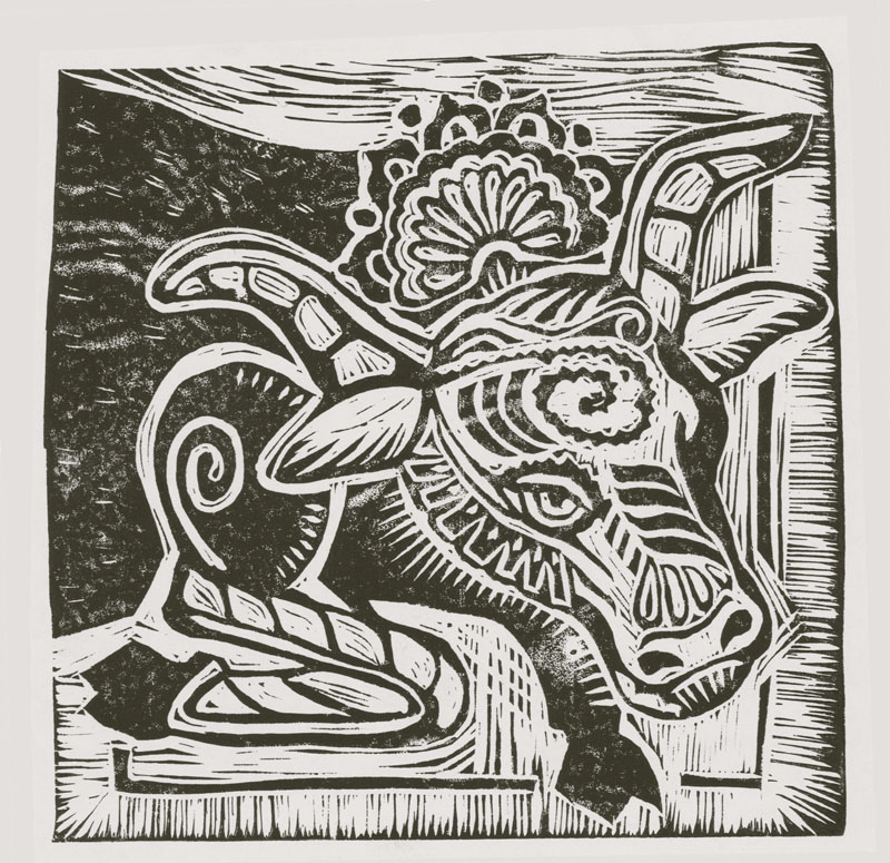 Taurus Linocut; 6" x 6"