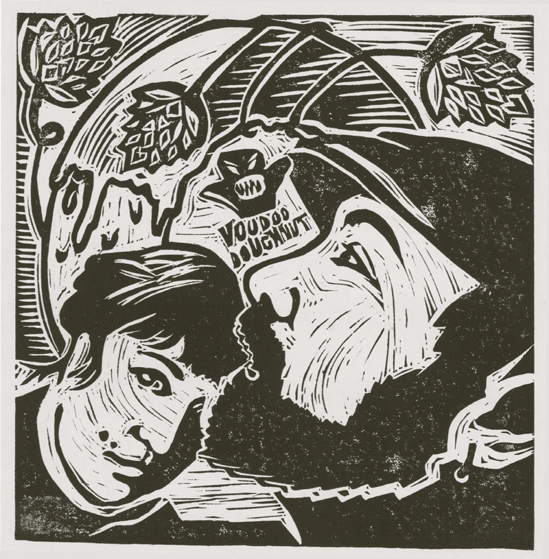 Voodoo Doughnuts Linocut: 6" x 6"