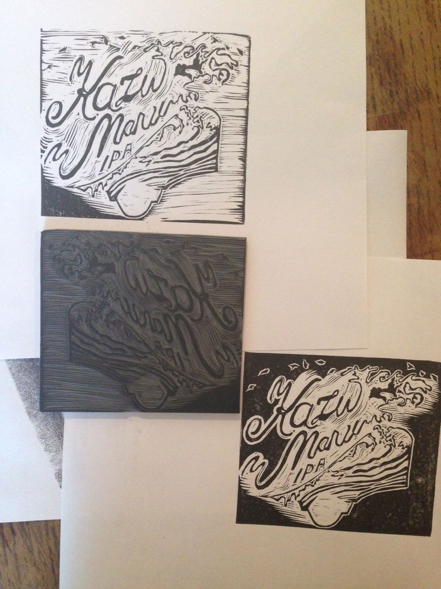 Design and Linocut Illustration for Wheelhouse Brewery's Kazu MAru IPA