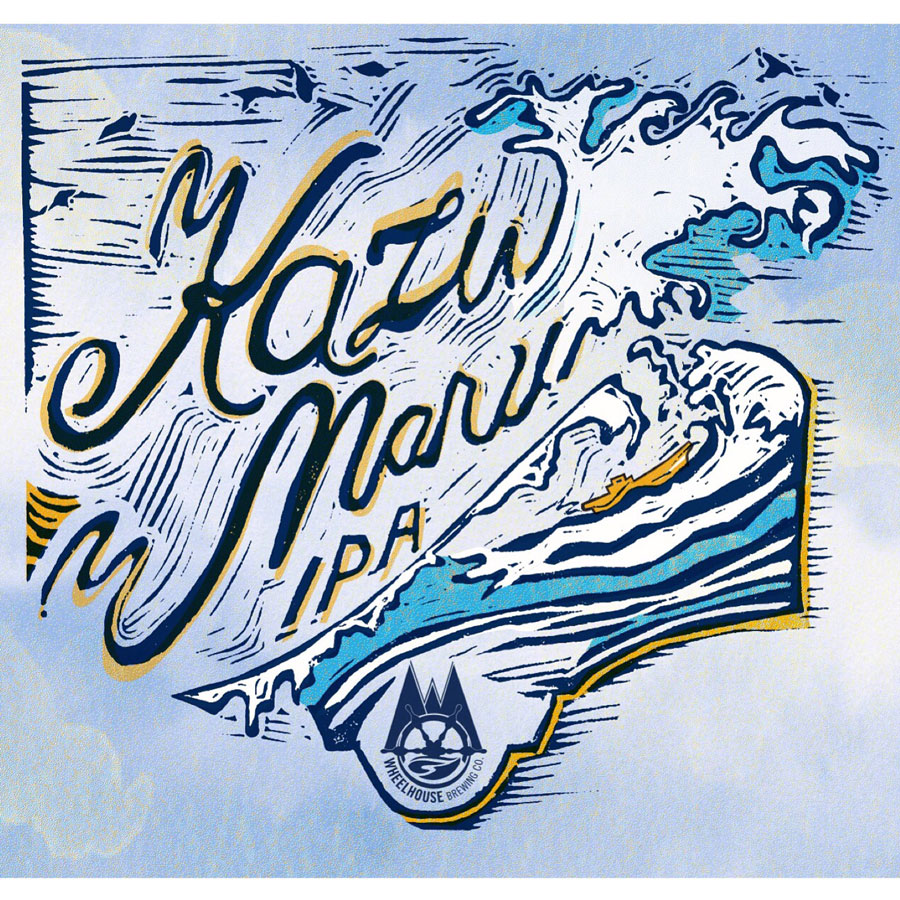 Design and Linocut Illustration for Wheelhouse Brewery's Kazu MAru IPA