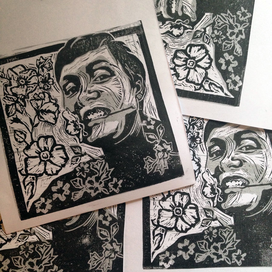 Margaret Hanson Linocut Selfie
