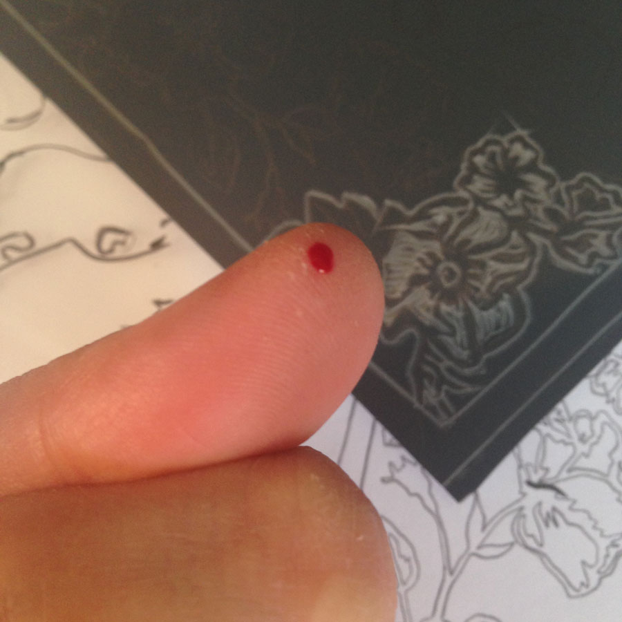 Margaret Hanson Linocut Selfie - ouch!