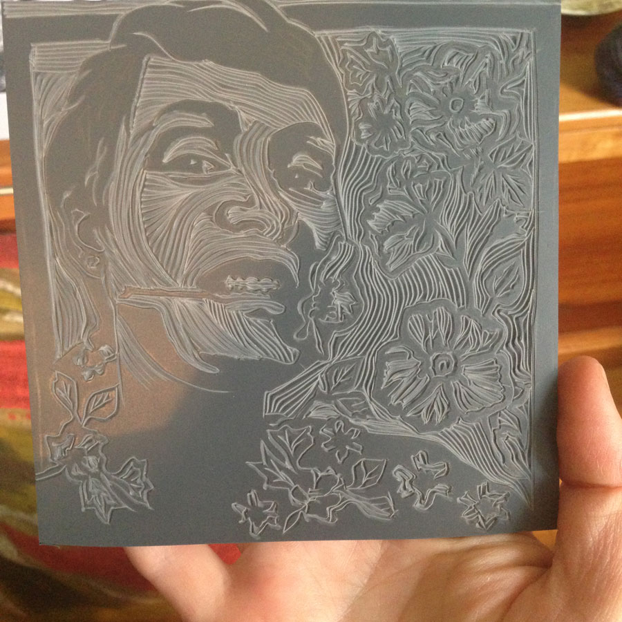 Margaret Hanson Linocut Selfie