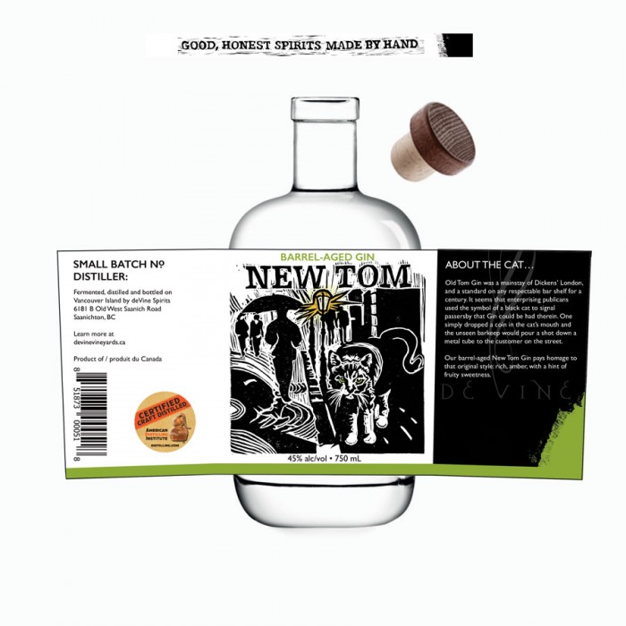 Label Design for deVine Spirits - New Tom Barrel-aged Gin