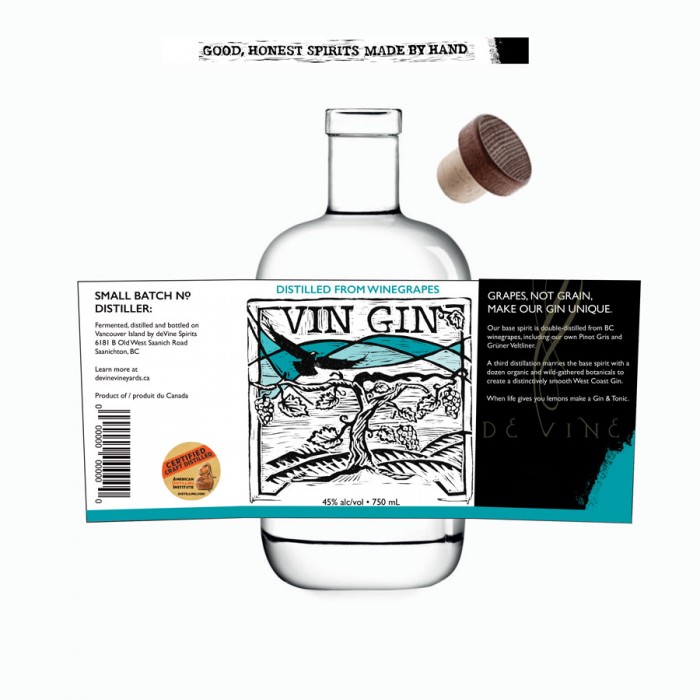 Label Design for deVine Spirits - Vin Gin, distilled from winegrapes