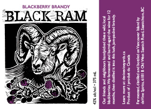 Linocut and label design for deVine Spirits Black Ram