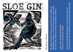 Linocut and label design for deVine Spirits Sloe Gin