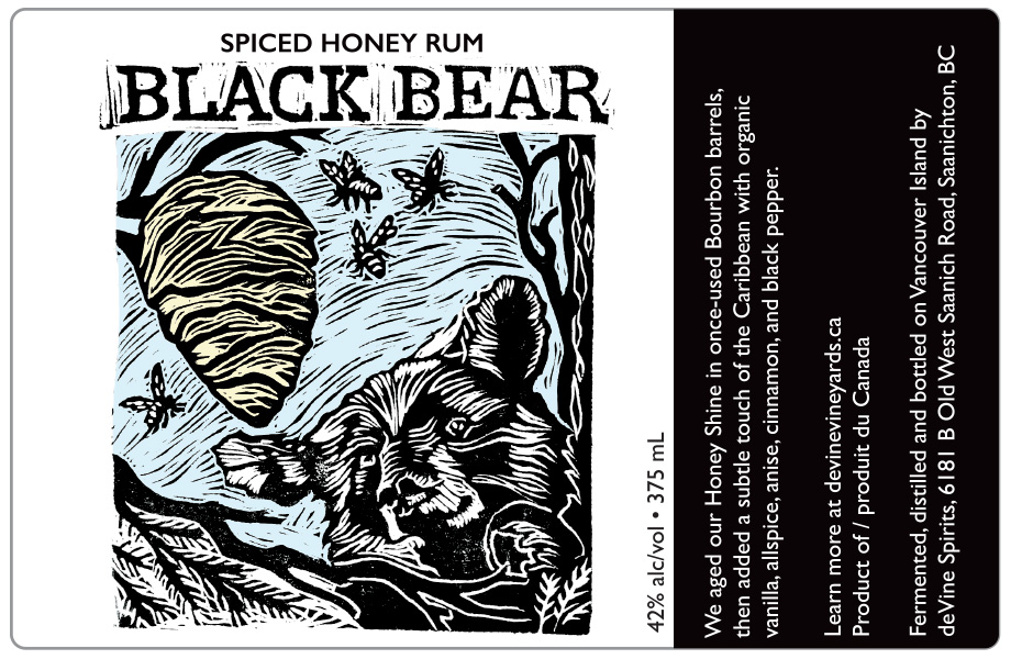 Design and Linocut Illustration for Black Bear Spiced Honey Rum