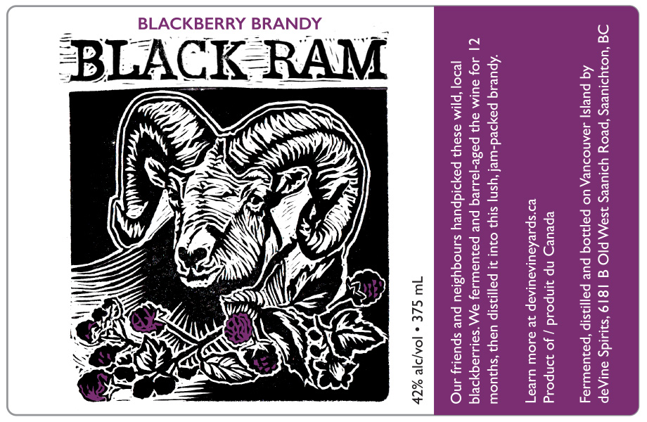 Design and Linocut Illustration for Black Ram Blackberry Brandy