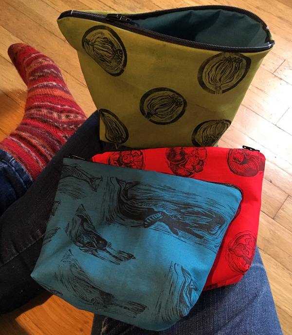 linocut pencil cases