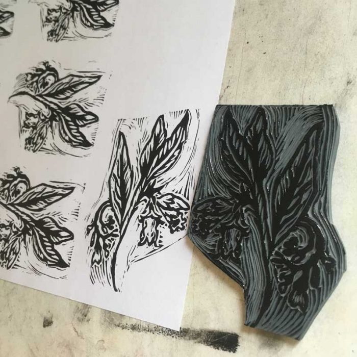 Linocut logo design for Seven Acres Farm - process