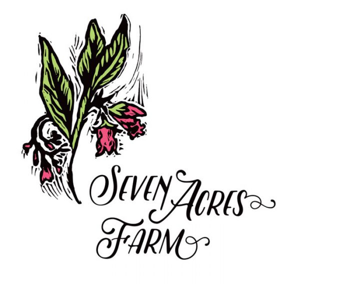 Linocut logo design for Seven Acres Farm