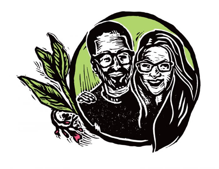 Linocut portrait design for Seven Acres Farm