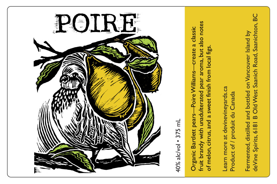 Label design for de Vine Wines & Spirits Poire