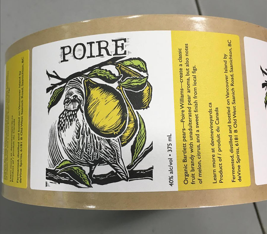 Label design for de Vine Wines & Spirits Poire