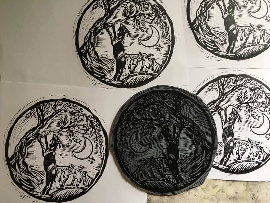 Linocut logo design for Dreaming Goat Dairy, Australia