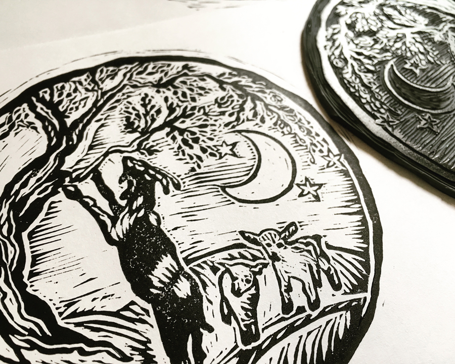 Linocut logo design for Dreaming Goat Dairy, Australia