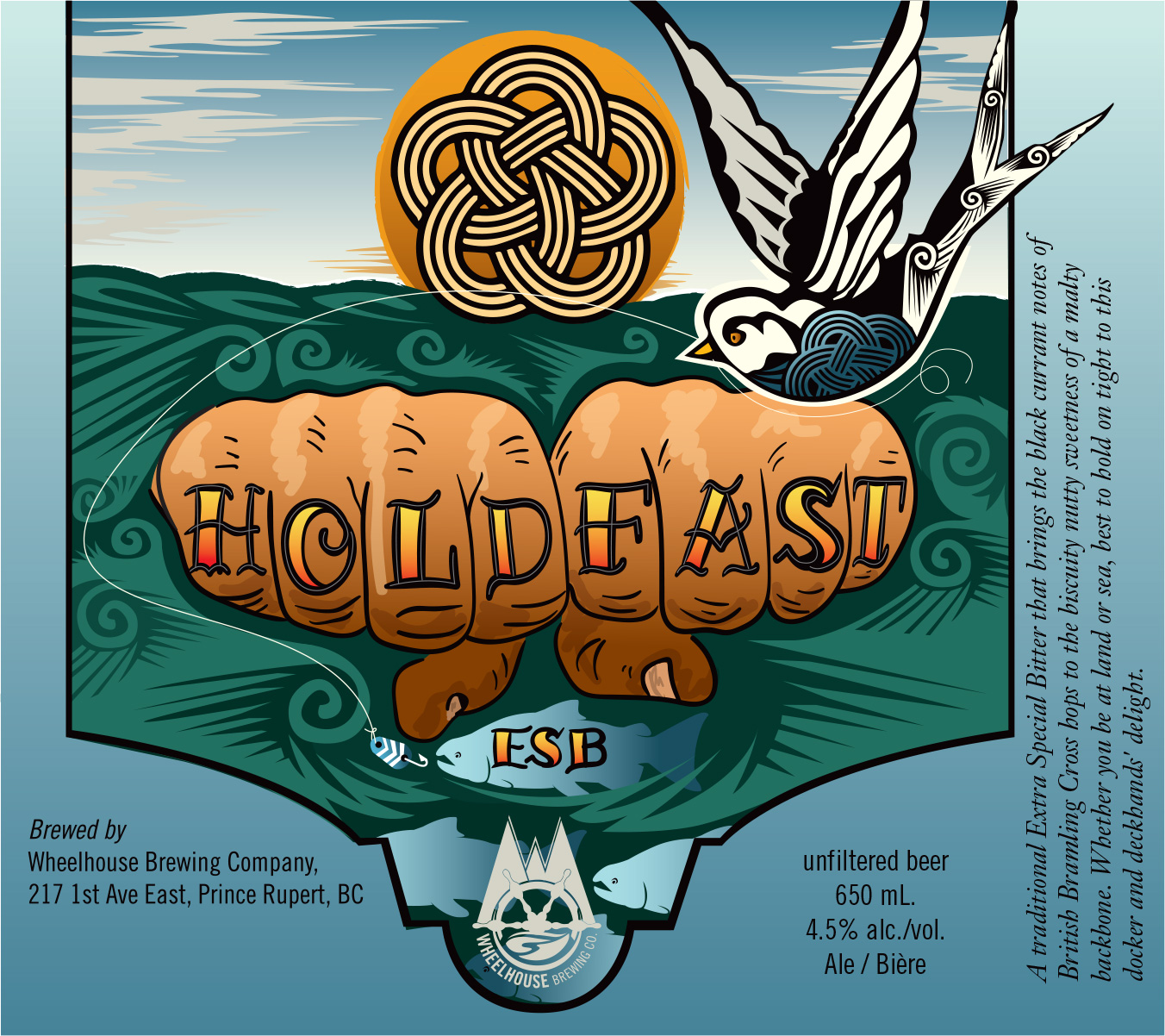 Label Design and Illustration for Wheelhouse Brewery's Hold Fast ESB