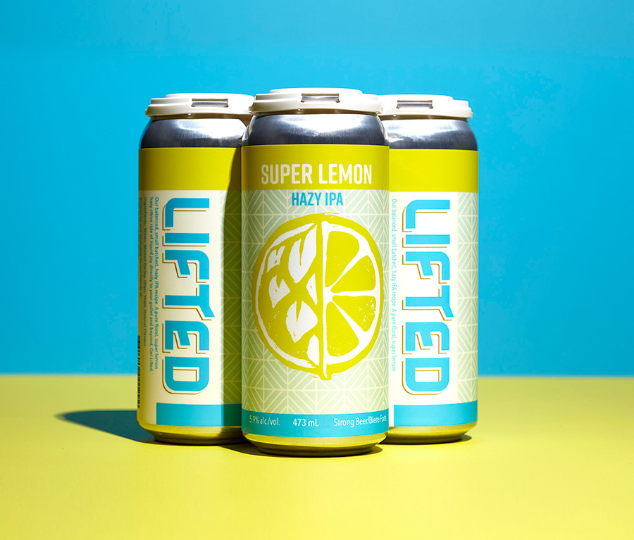 Graphic design, branding and package design for Lifted's Super Lemon Hazy IPA