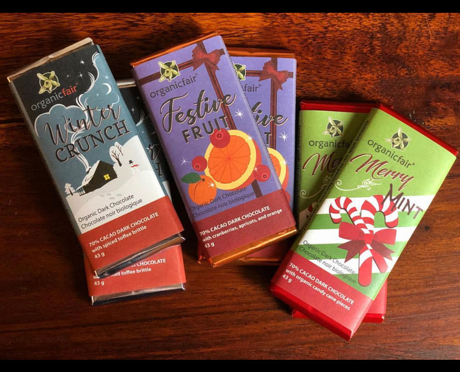 Organic fair chocolate bar design and illustration