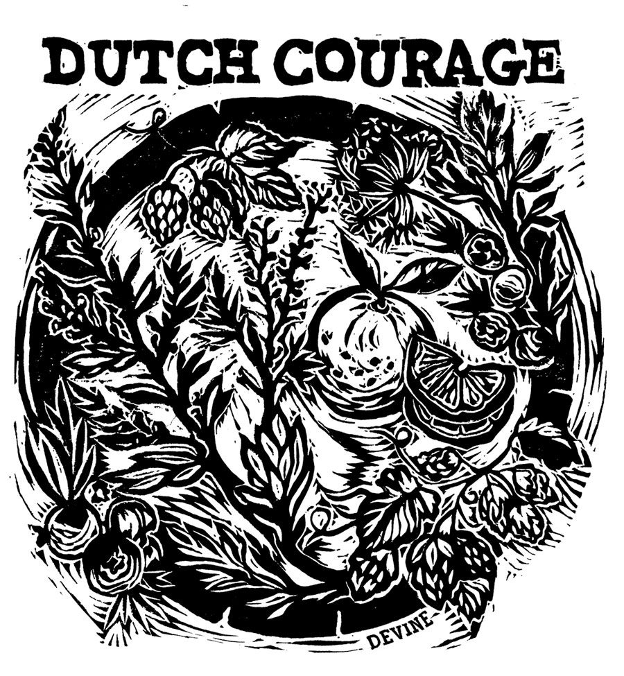 The final printed linocut design, ready to be used on the label